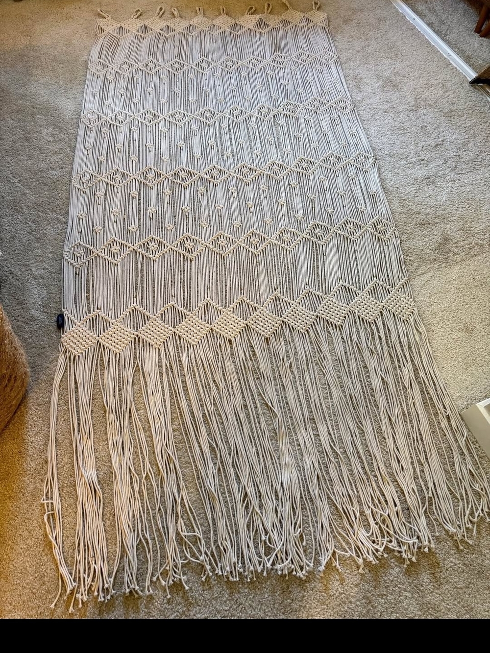 Handmade Macramé Wall Hanging/ Door Curtain – Cream Boho Fringe Decor